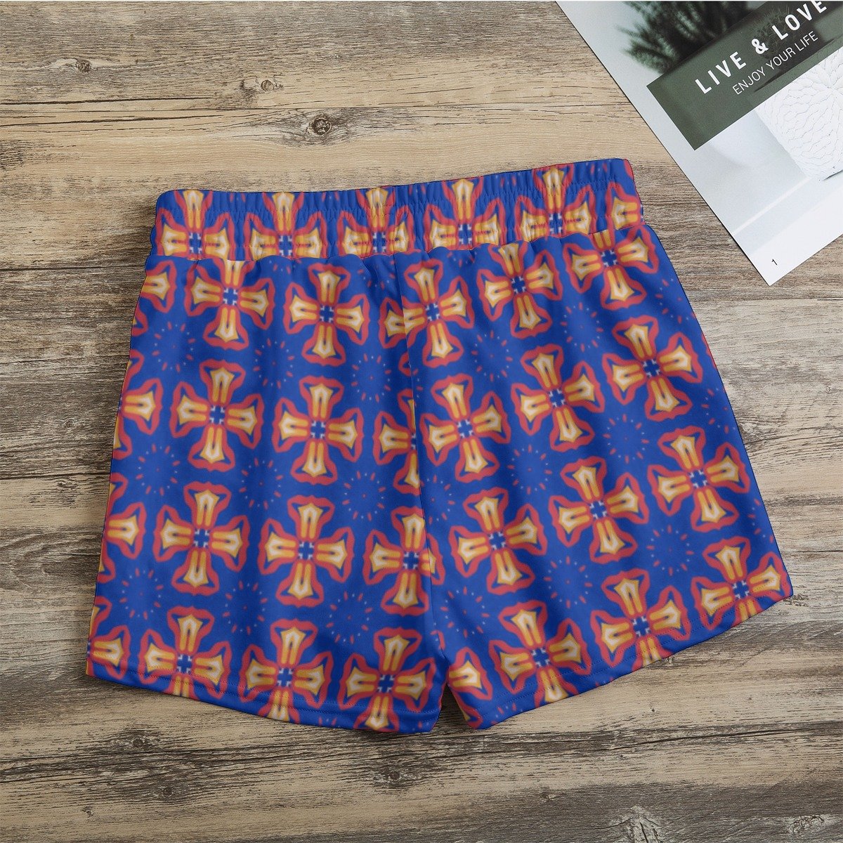Indigo Coral Starburst Print Casual Shorts by Creamy Cougar, view 3