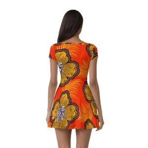 Orange African Floral Print Athletic Dress with Built-In Shorts Orange African Floral Print Athletic Dress with Built-In Shorts – view 2