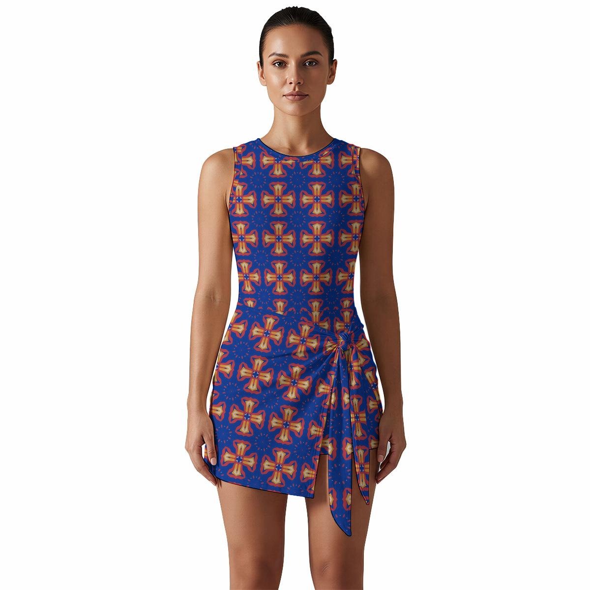 Indigo Starburst Print Sleeveless Bodycon Mini Dress by Creamy Cougar, view 2