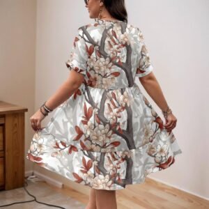 Women's ivory botanical print v-neck a-line dress by Creamy Cougar