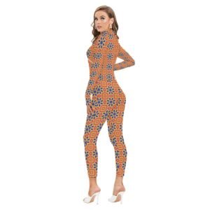Woman wearing the Copper Mosaic Print Long Sleeve High-Neck Jumpsuit by Creamy Cougar