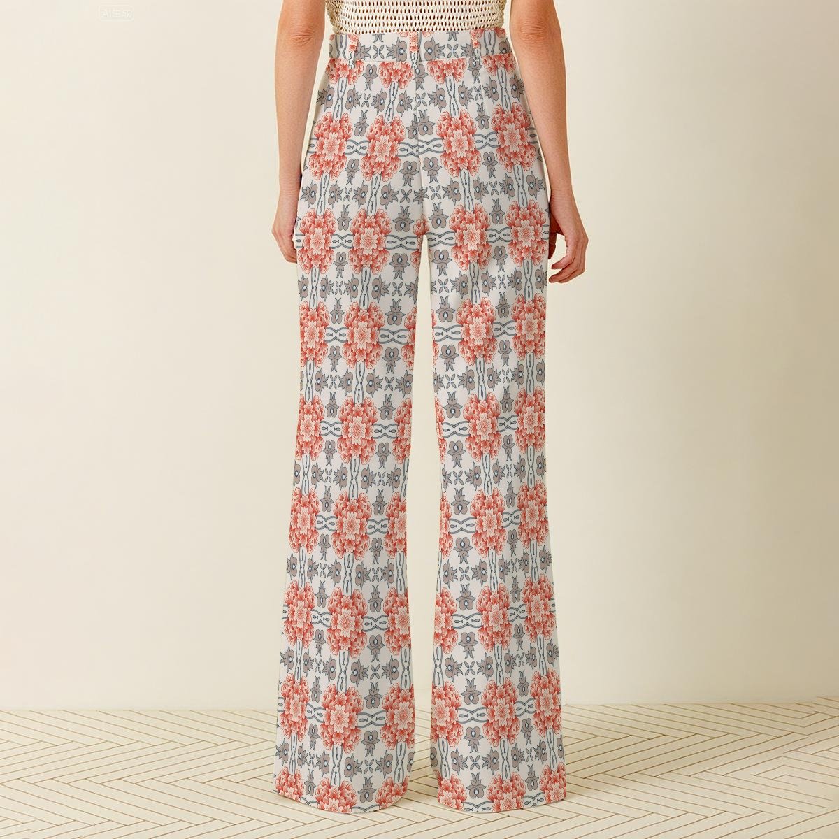 Blush Tile Print Wide Leg Pants by Creamy Cougar, view 2