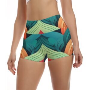 Women’s teal chevron leaf print ultra-short yoga shorts by Creamy Cougar Women's teal chevron leaf print ultra-short yoga shorts by Creamy Cougar