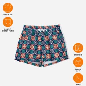 Woman wearing the Teal Coral Starburst Print Casual Shorts by Creamy Cougar