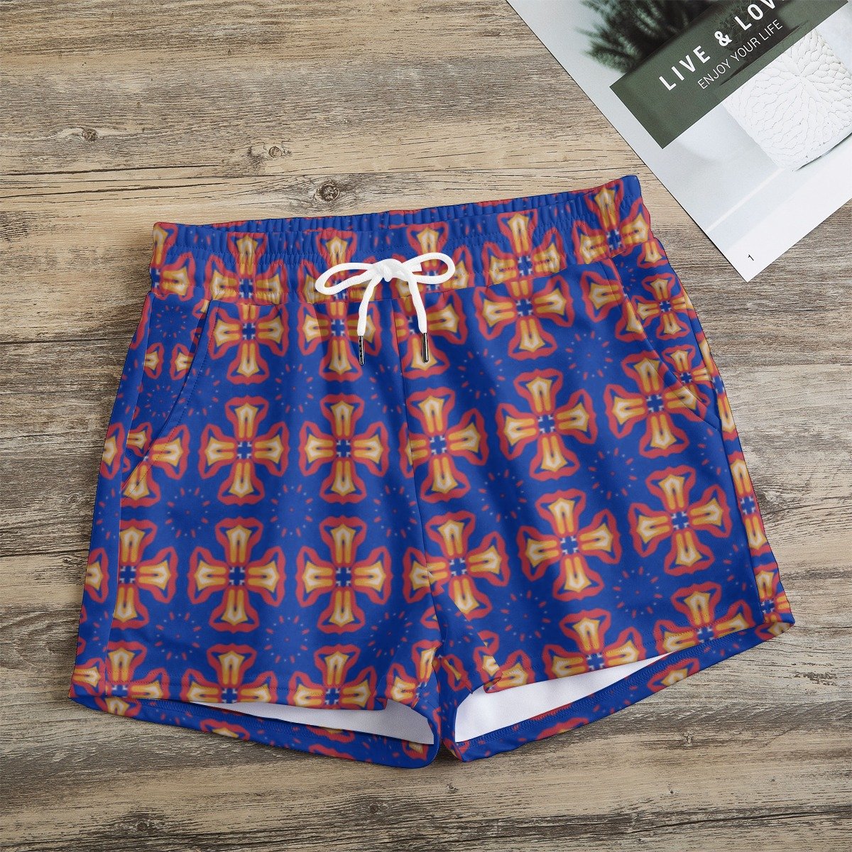 Indigo Coral Starburst Print Casual Shorts by Creamy Cougar, view 4