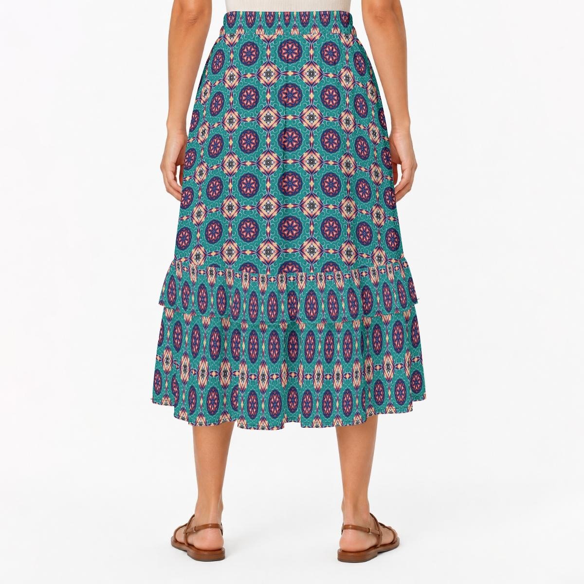 Teal Medallion Print Tiered Ruffle Maxi Skirt by Creamy Cougar, view 4