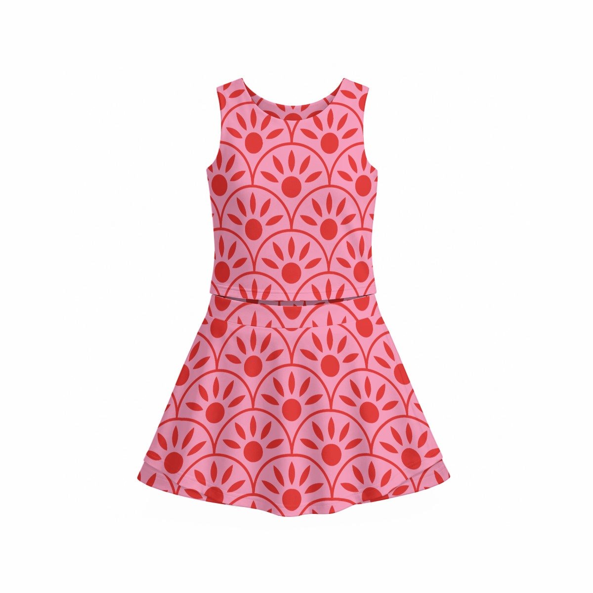Pink Medallion Print Tiered Vest & Skirt Set – view 3