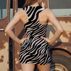 Back view of women's zebra print sheer mesh bodycon dress by Creamy Cougar