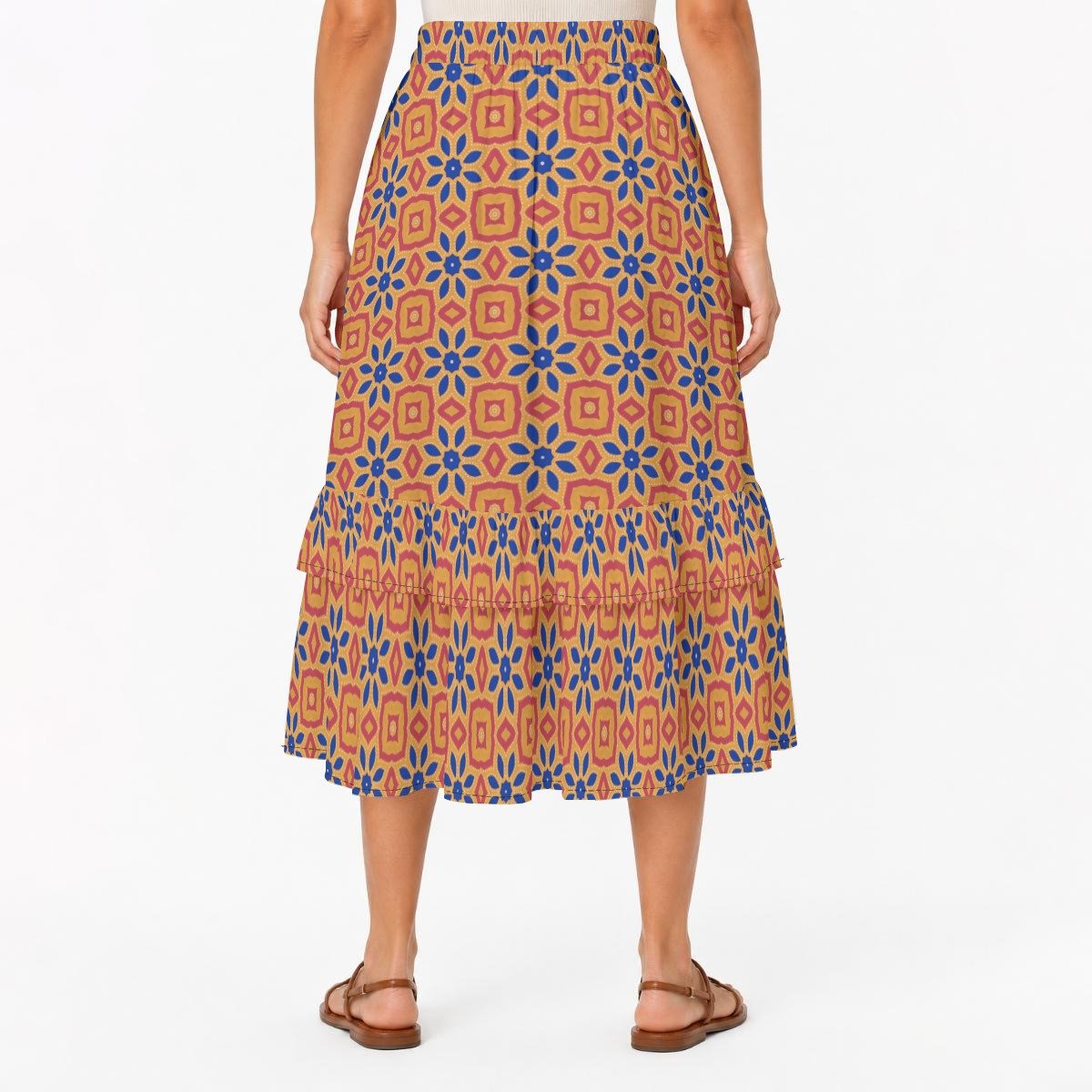 Amber Medallion Print Tiered Ruffle Maxi Skirt by Creamy Cougar, view 4