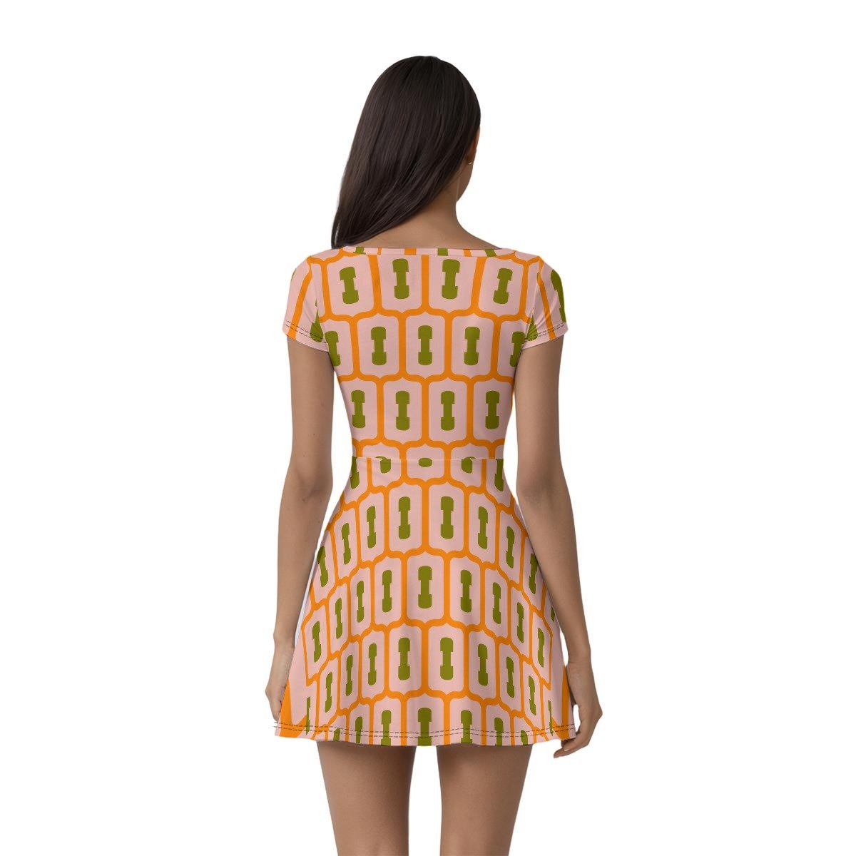 Orange Mosaic Print Athletic Dress with Built-In Shorts – view 3