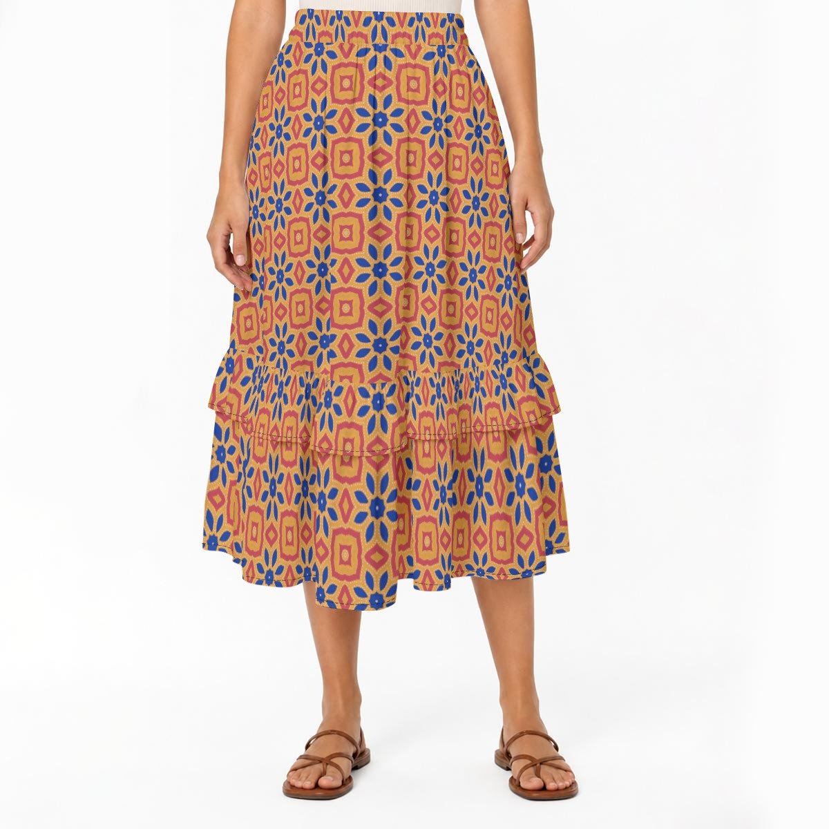 Amber Medallion Print Tiered Ruffle Maxi Skirt by Creamy Cougar, view 3