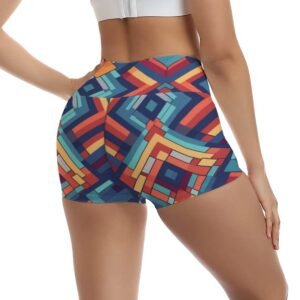 Woman wearing the Retro Colorblock Print Ultra-Short Yoga Shorts by Creamy Cougar