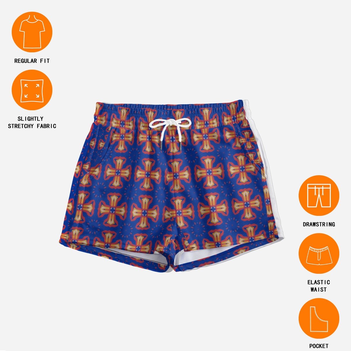 Woman wearing the Indigo Coral Starburst Print Casual Shorts by Creamy Cougar