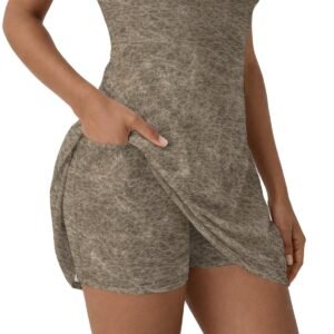 Women's taupe tweed athletic dress with built-in shorts by Creamy Cougar