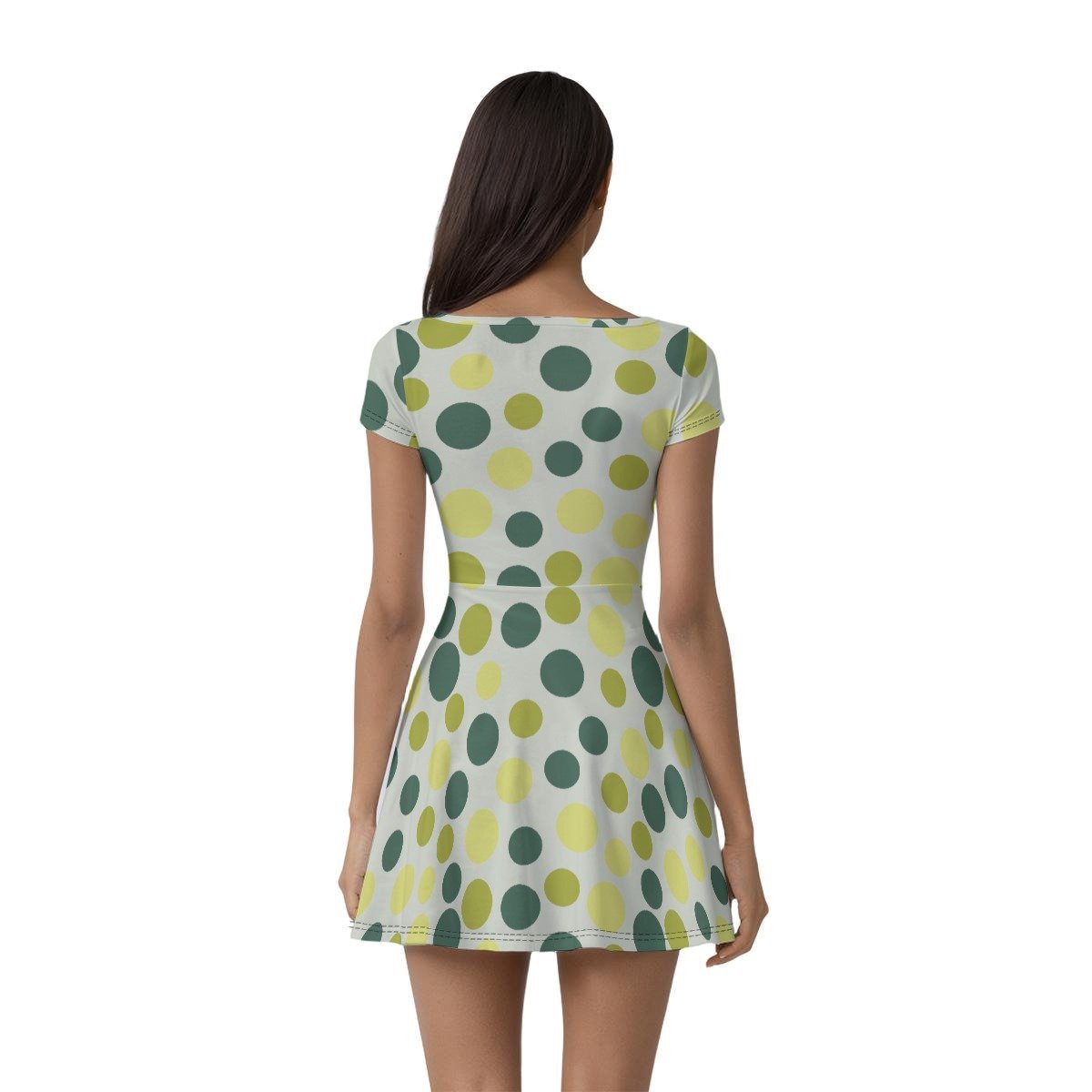 Women's sage polka dot athletic dress with built-in shorts by Creamy Cougar