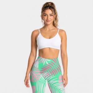 Woman wearing the Jade Flamingo Print High Waist Leggings by Creamy Cougar
