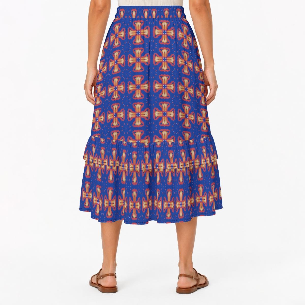 Cobalt Coral Medallion Print Tiered Ruffle Maxi Skirt by Creamy Cougar, view 4