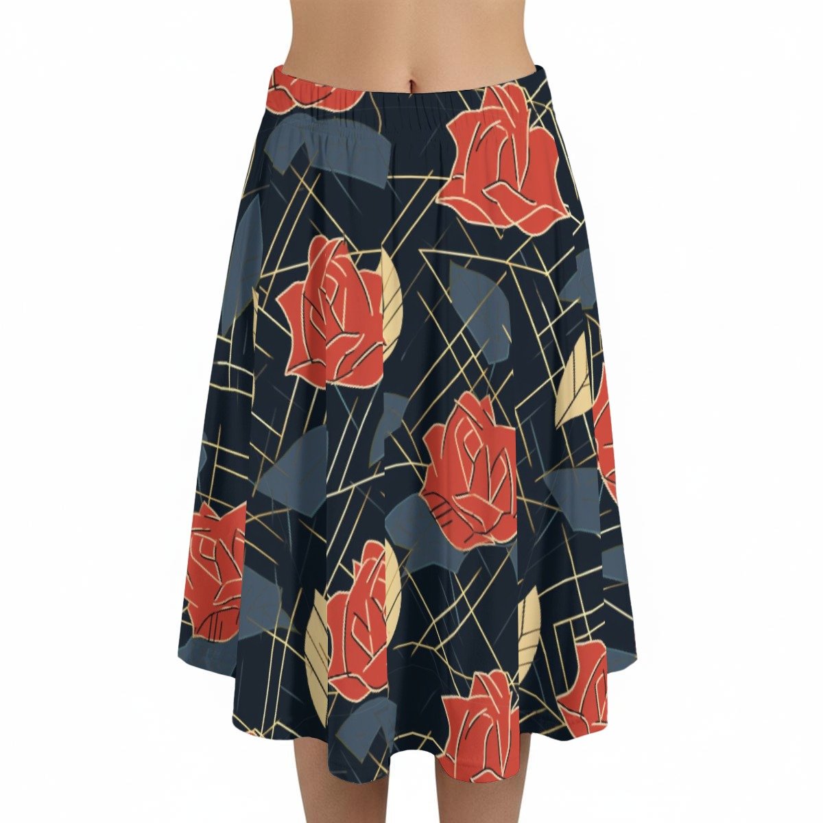 Black & Red Floral Print Maxi Skirt with Pockets – view 2