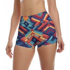 Women's retro colorblock print ultra-short yoga shorts by Creamy Cougar