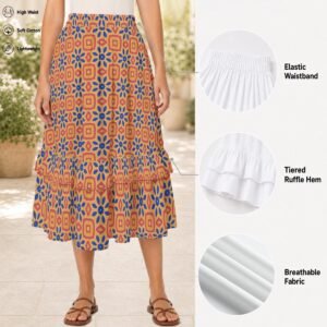 325888-9b03e873-5d94-4e34-a44f-06b0e0d3d4b1-1.jpg Woman wearing the Amber Tile Print Tiered Ruffle Maxi Skirt by Creamy Cougar