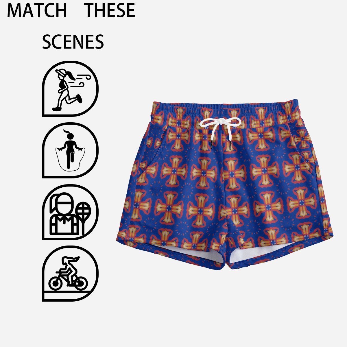 Indigo Coral Starburst Print Casual Shorts by Creamy Cougar, view 2