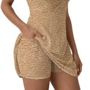 Women's sand speckle athletic dress with built-in shorts by Creamy Cougar