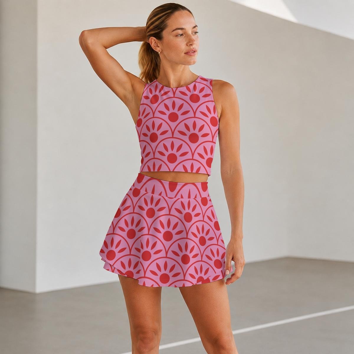 All-Over Print Women’s Triple-Layer Vest Skirt Set