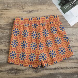 Orange Grey Floral Tile Print Casual Shorts by Creamy Cougar, view 2