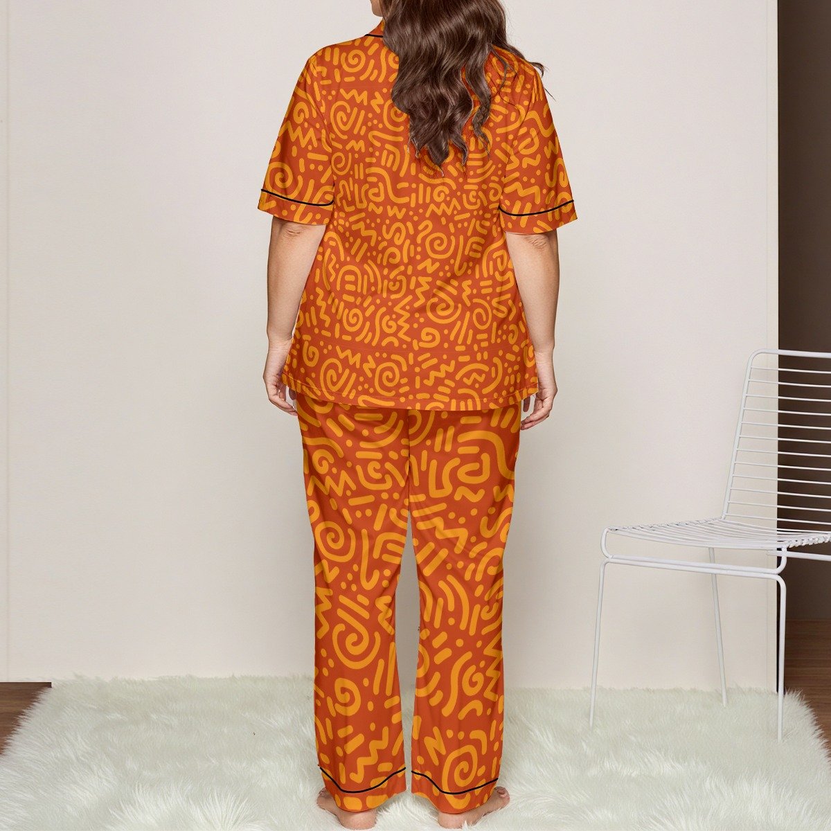Tangerine Paisley Print Satin Pajama Set by Creamy Cougar, view 2