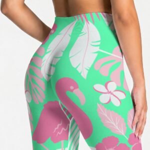 Women’s jade flamingo print high waist leggings by Creamy Cougar Women's jade flamingo print high waist leggings by Creamy Cougar