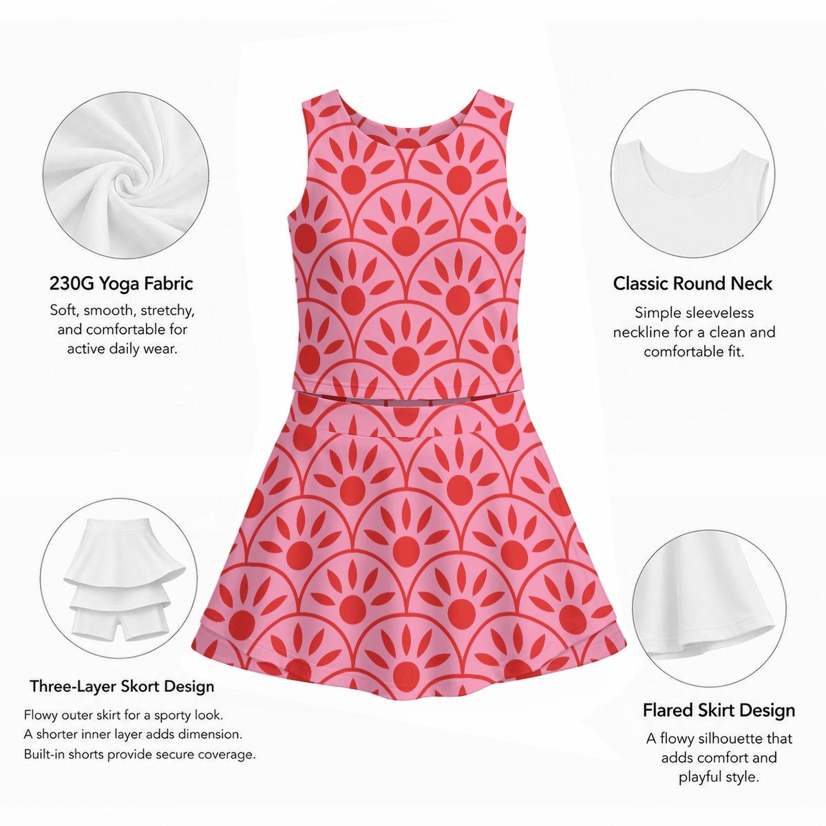 Pink Medallion Print Tiered Vest & Skirt Set – view 5