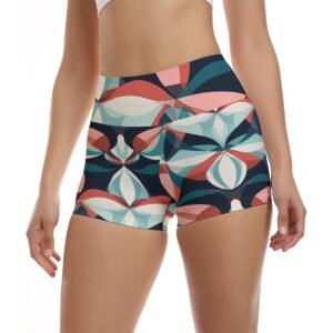Women's teal mosaic petal print ultra-short yoga shorts by Creamy Cougar
