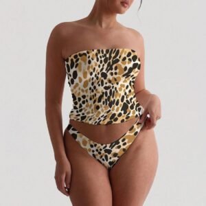 Cream Leopard Print Tube Top & Panty Set – view 2