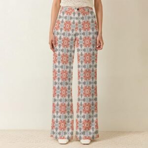 Woman wearing the Blush Tile Print Wide Leg Pants by Creamy Cougar