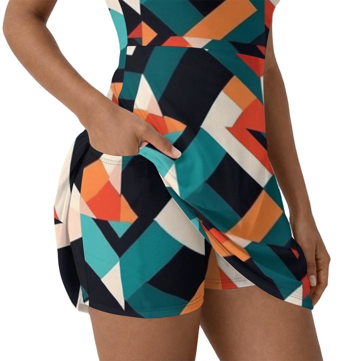 Retro Diamond Print Athletic Dress with Built-In Shorts – view 3
