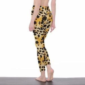 Women's golden leopard print high-waist leggings by Creamy Cougar