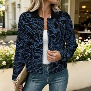 Women’s navy ink floral print shirt jacket by Creamy Cougar Women's navy ink floral print shirt jacket by Creamy Cougar