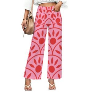 Woman wearing the Pink Sunburst Print Wide Leg Pants by Creamy Cougar