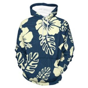 Women’s navy hibiscus print graphic hoodie by Creamy Cougar Women's navy hibiscus print graphic hoodie by Creamy Cougar