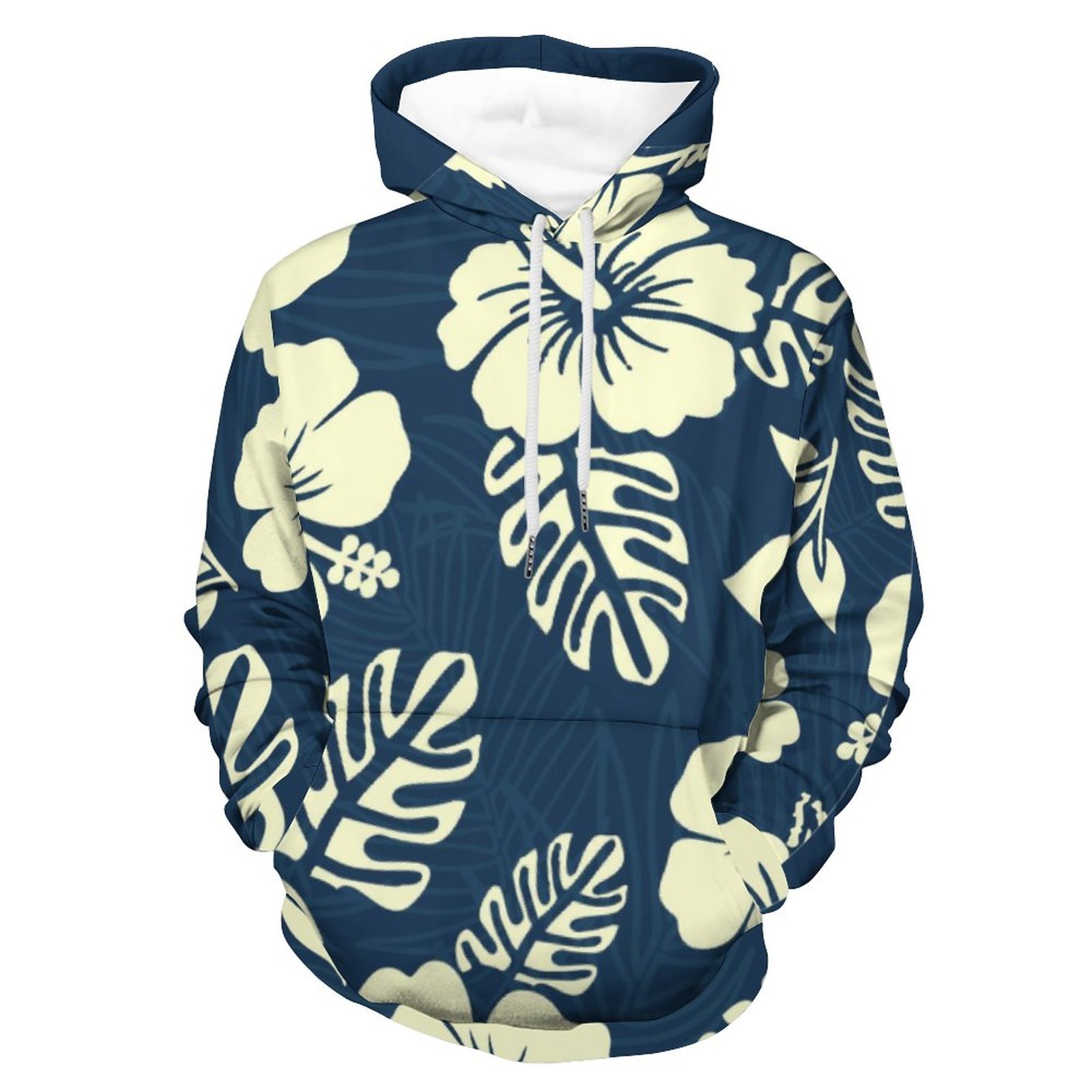 Women's navy hibiscus print graphic hoodie by Creamy Cougar