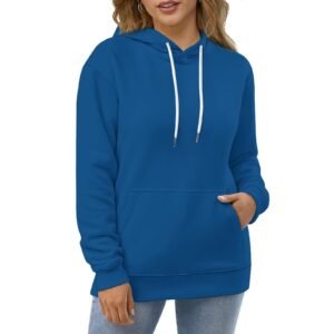 Woman wearing the Cobalt Blue Double-Hood Hoodie by Creamy Cougar