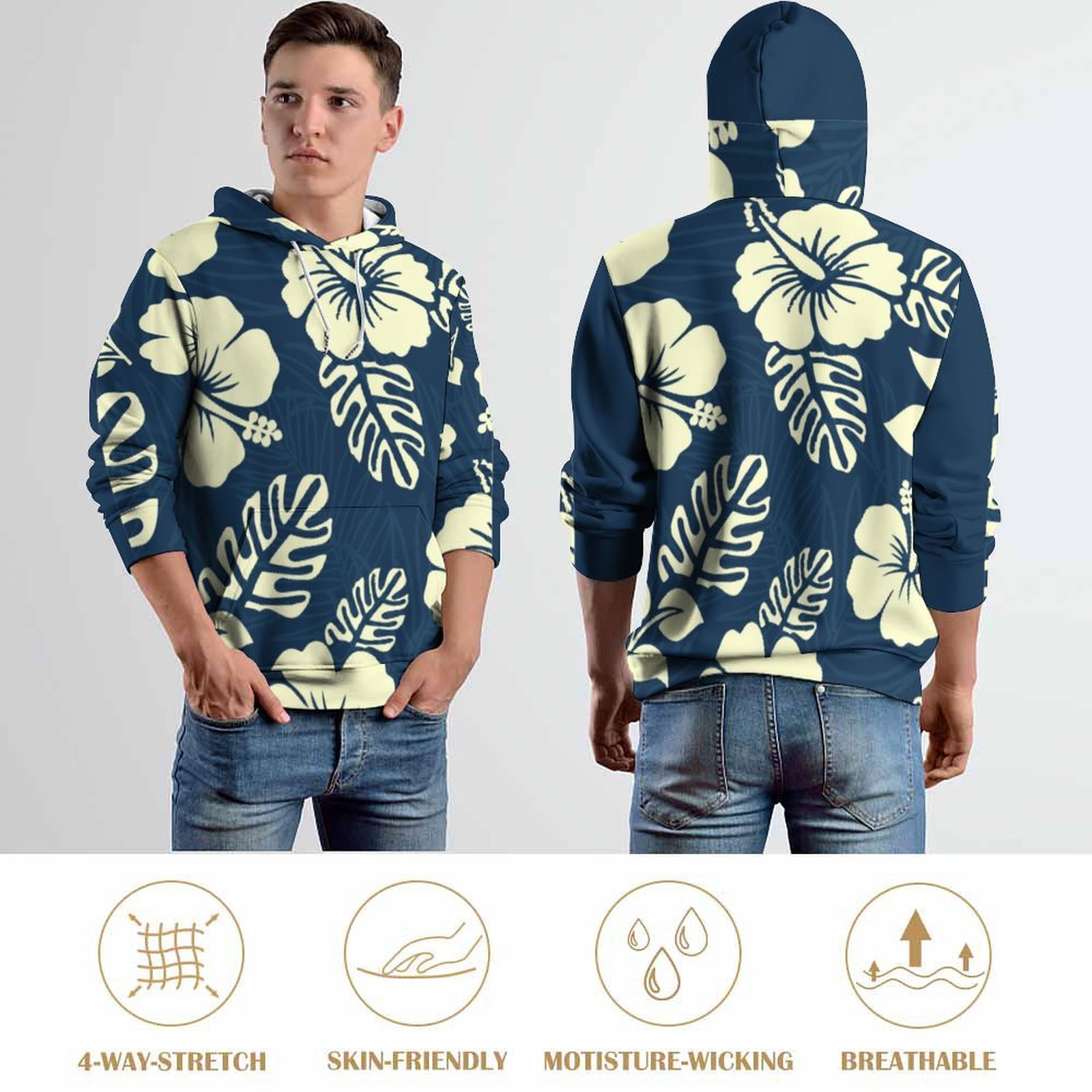 Navy Hibiscus Print Graphic Hoodie – view 6