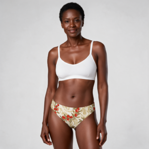 Woman wearing the Red Berry Floral Print Panties by Creamy Cougar