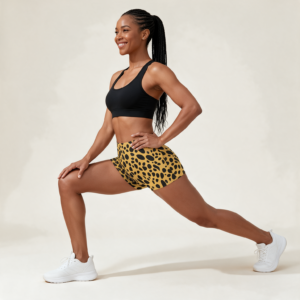 Woman wearing the Cheetah Print High-Stretch Shorts by Creamy Cougar