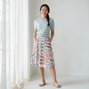 Woman wearing the Pastel Watercolor Maxi Skirt with Pockets by Creamy Cougar