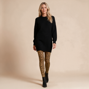 Woman wearing the Leopard Print High-Stretch Tights by Creamy Cougar