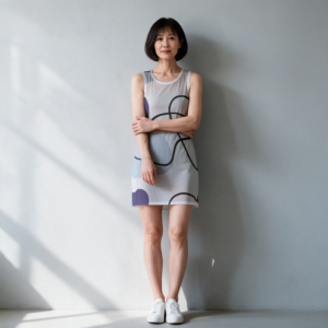 Woman wearing the Grey Abstract Line Sheer Mesh Bodycon Dress by Creamy Cougar