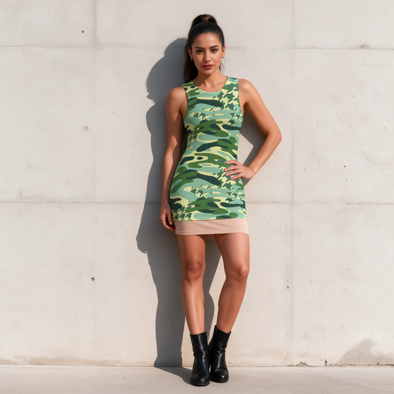 Green Camo Sheer Mesh Bodycon Dress